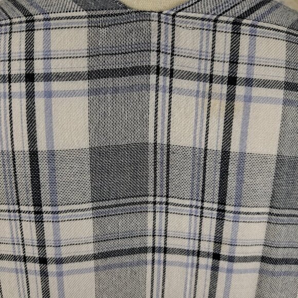 Loft Outlet Gray, White, Blue Plaid Open Front Kimono Duster Fringe One Size - Picture 8 of 11